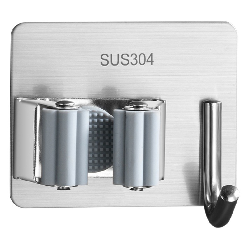 Almacenamiento de acero inoxidable montado en la pared MOP gancho rack ponche-libre artefacto baño MOP clip fuerte gancho adhesivo