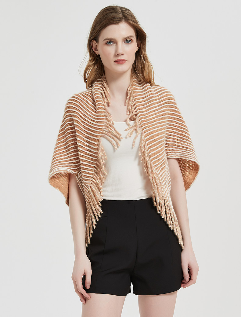 Unisex Cape Winter cuff striped knitted cardigan fringed cape_viptrois.com