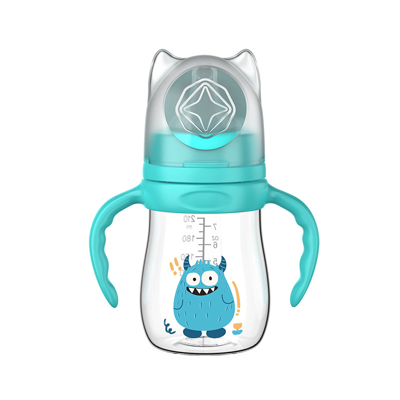 Biberón de Boca Ancha para Bebés, 210 ml, 240 ml, 300 ml, Serie Monster con Asa, Biberón de PP sin Pajita, Venta al por Mayor