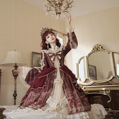 オリジナルバロック宮殿ロリータ長袖ワンピース日常かわいいLolita甘いスカート6915