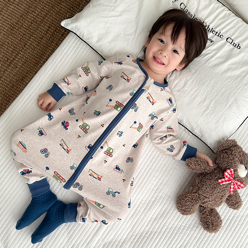 Baby Sleeping Bag Thick Brushed Baby Split-Leg Anti-Kick Quilt Boneless Wool Pull-Up Cotton Seamless Jumpsuit for Boys and Girls