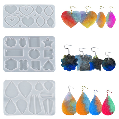 43 Piece Geometric Moon Star Snowflake Square Rectangular Earring Pendant Mold Silicone Mold