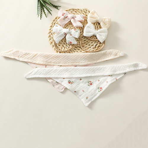 European and American best-selling baby saliva towel nylon headband set newborn cotton printed bow soft hairband