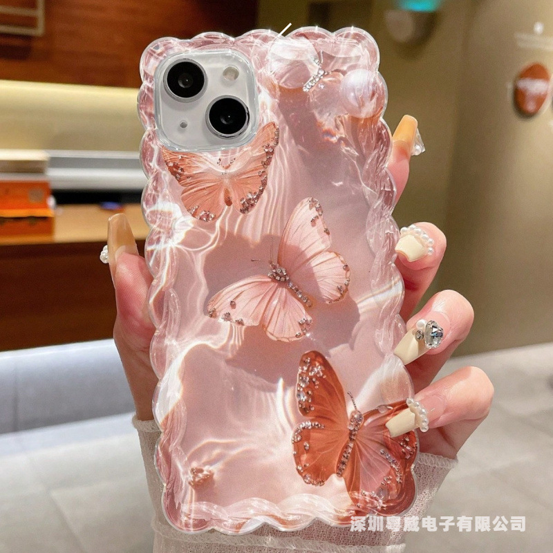 Water Wave Pink Butterfly Suitable for Apple 17 Pro Phone Case 16 Pro Twist Pattern iPhone 15 Japanese and Korean Style 14 Girl 13 Popular Water Wave Pink Butterfly Suitable for Apple 17 Pro Phone Case 16 Pro Twist Pattern iPhone 15 Japanese and Korean Style 14 Girl 13 Popular