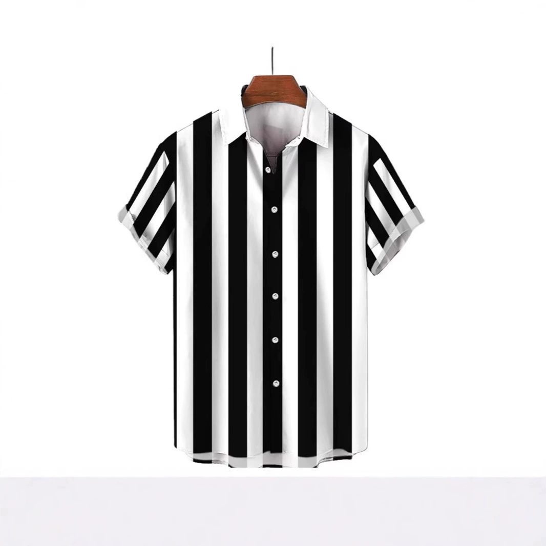 Летняя мужская рубашка 2025 года с 3D-принтом, полосатая гавайская рубашка, повседневная свободная мужская кардиган-топ