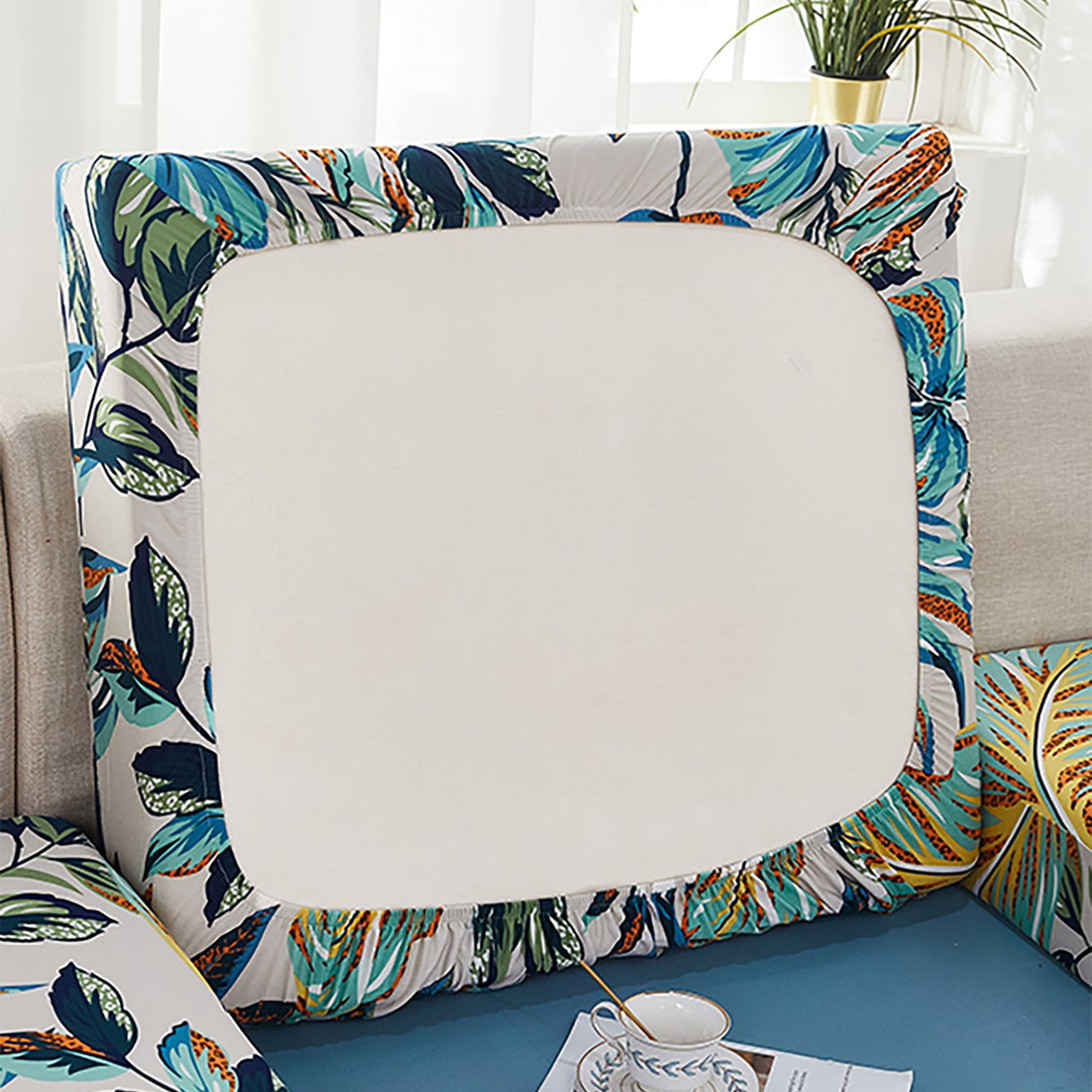 Cojín de sofá con estampado de hojas de selva tropical elástico transfronterizo