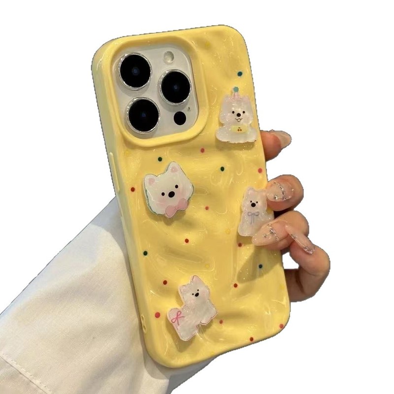 彩波点小狗公仔iPhone16ProMax陨石纹苹果15/14软13/12手机壳防摔|undefined