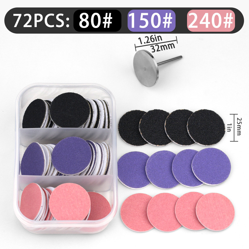 Tabletas de lijado de uñas, lijado de uñas de tres colores, lijado de pies, herramientas para quitar las plantas de los pies, 72 piezas, lijado de armaduras de eje en caja