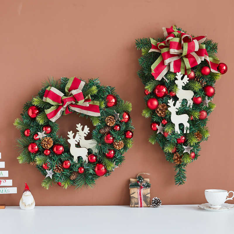 Navidad guirnaldas colgando árboles invertidos caña aguja de pino ciervo guirnaldas de pino arco guirnaldas decoraciones navideñas transfronterizas