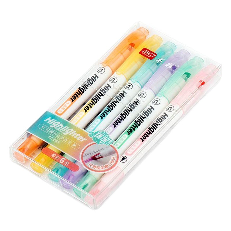 Pluma de cristal cabeza de la pluma estudiante clave marca macaron cabeza transparente 6 colores de doble cabeza fluorescente ventana de la pluma fluorescente