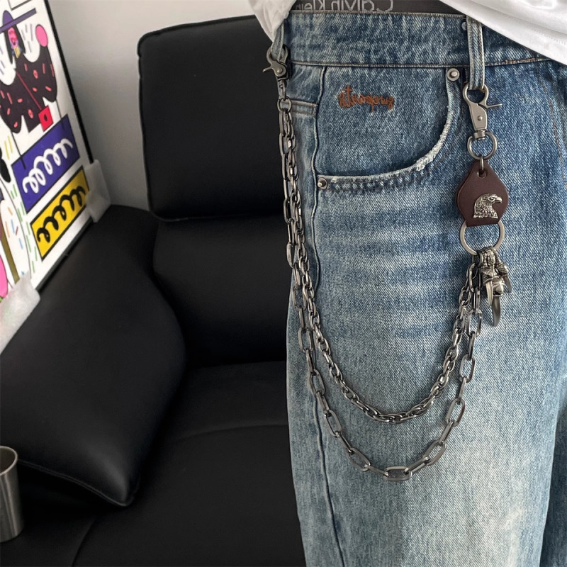 レトロな古いイーグルクロー チェーン メンズ パンツ チェーン レディース ニッチ デザイン ウエスト チェーン ヒップホップ ジーンズ オーバーオール チェーン 新しいスタイル|undefined