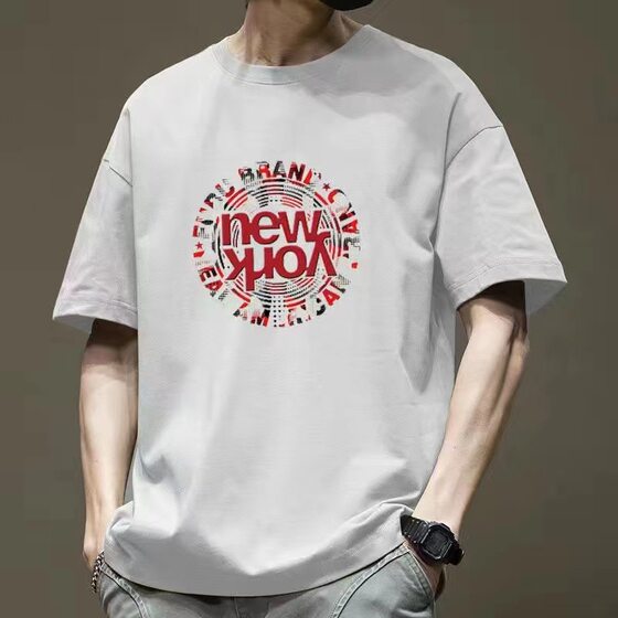 Summer New Short-sleeved T-shirt Men's Loose Trendy Casual All-match Breathable Short-sleeved Simple Printed T-shirt Men's Short T-shirt