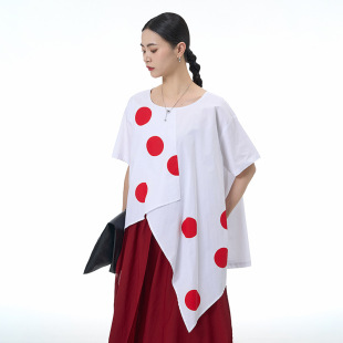 2025 Summer New Style Irregular Trendy Korean Style Japanese Style Trendy Tops Plus Size Women's Loose Short-Sleeved Shirts 80033