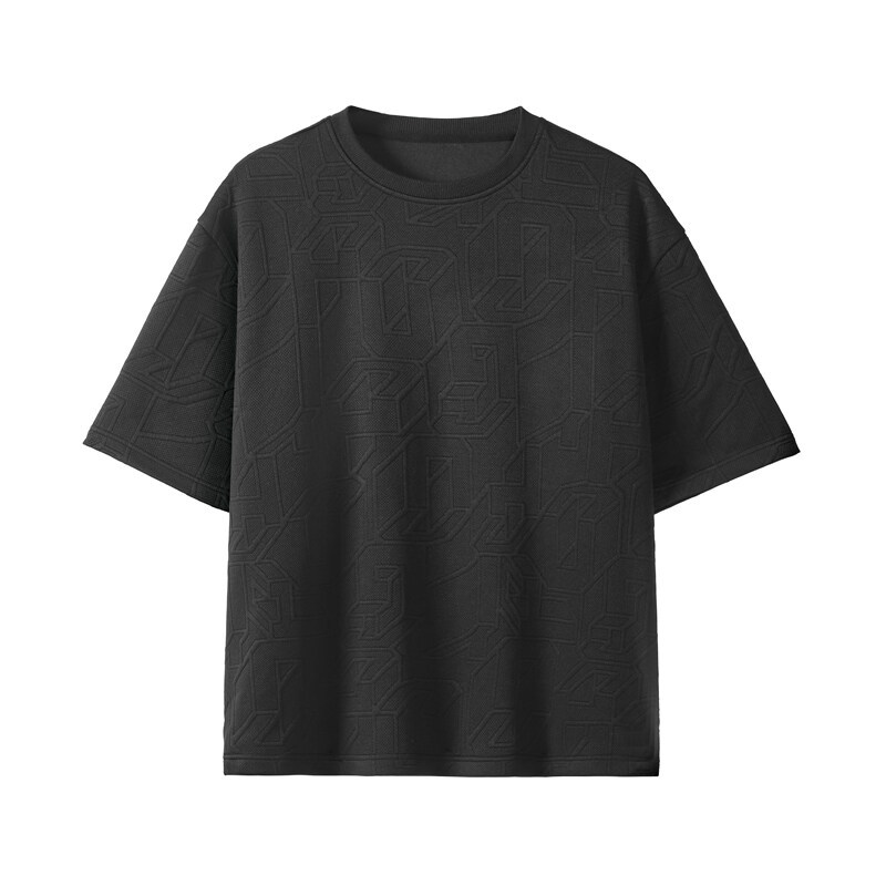 T-shirt da uomo a maniche corte in jacquard testurizzato, stile americano estivo, vestibilità ampia e pesante, outfit casual e versatile per_voghion.com