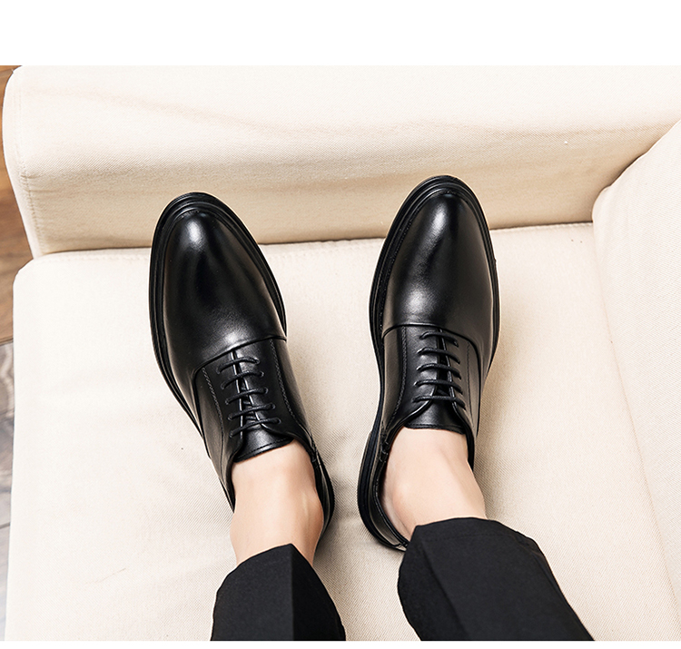 ShoeVault Large Size Men's Leather 2025 New Spring British Business Formal Groom Wedding Brown Pointed Derby Shoes_voghion.com