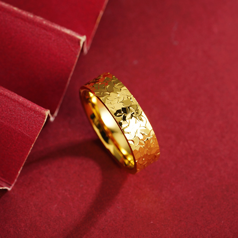 Anillo de oro batido de hielo roto sin desvanecimiento durante mucho tiempo nicho femenino de alto grado de lujo real de cobre imitación anillo de pigmento de oro joyería