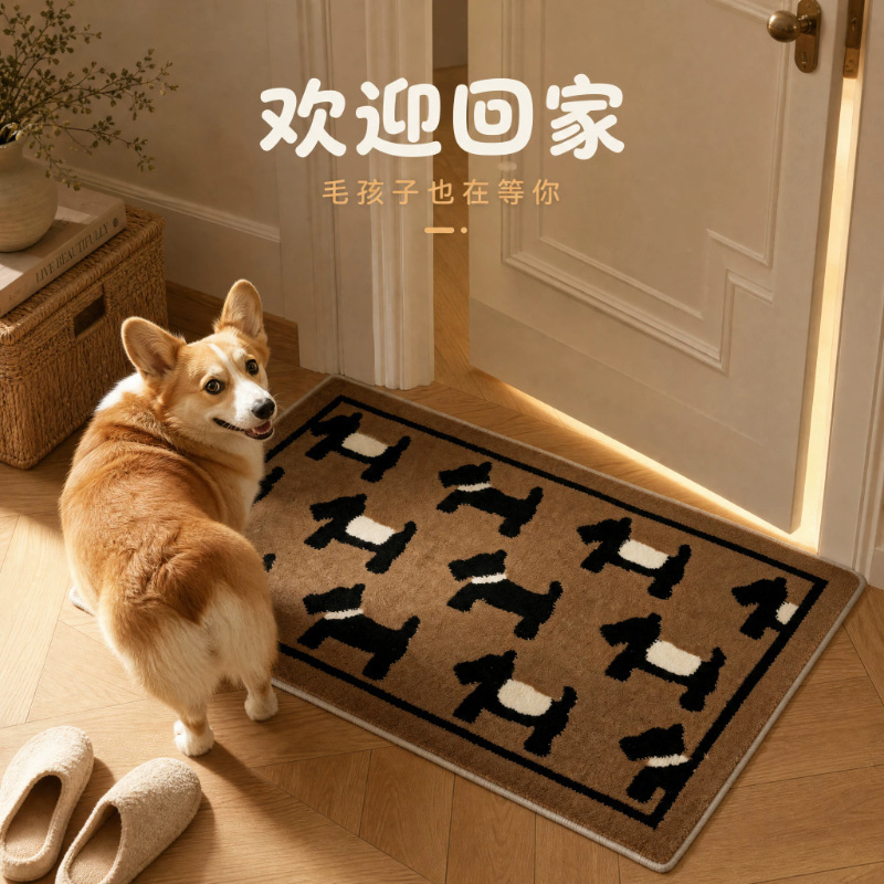Cartoon-style, vintage-inspired doormat for the entrance, made with Wilton machine weaving, a high-end home doormat for the front door