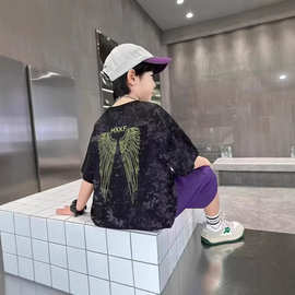 男童夏季上衣新款儿童休闲痞帅潮酷薄款圆领印花短袖衣服男中大童