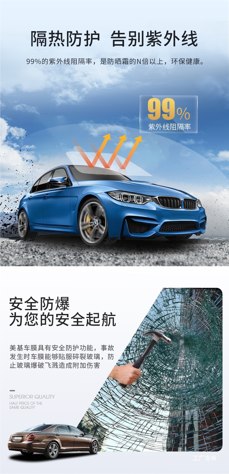 Meiji Car Film, Car Window Film, Explosion-Proof Film, Sun Protection and Heat Insulation Film, Front Windshield Film, V Series Full Car