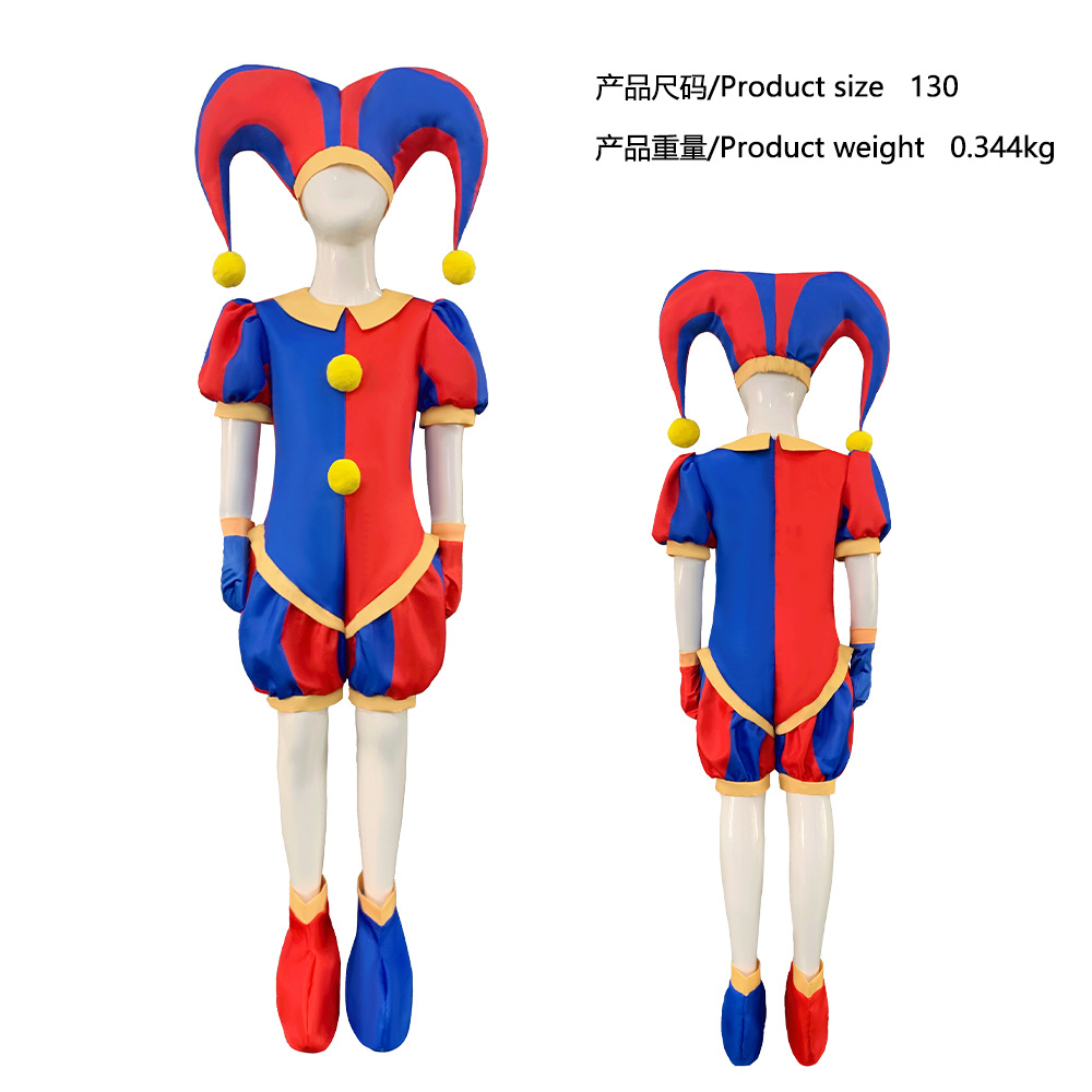 Traje de Payaso 5cos para Circo Transfronterizo, Disfraz de Pomni para Actuación, Disfraz de Halloween de Pamni en Seda de Leche