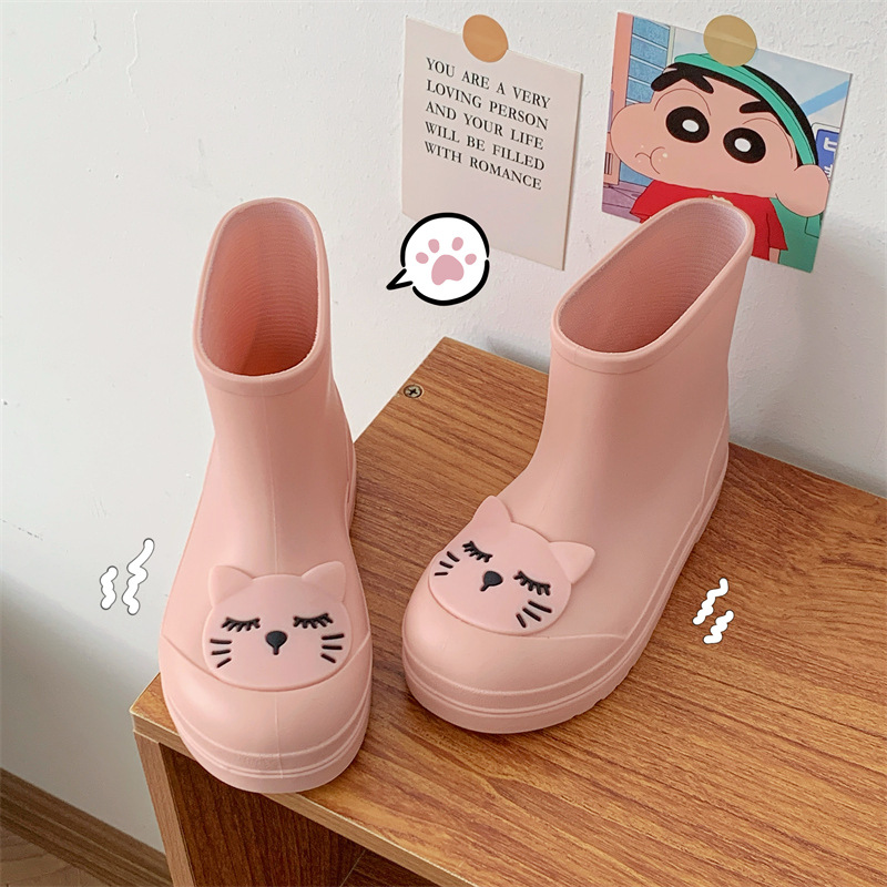 Kitten Cartoon Kidsren's Rain Boots, Cute Boys and Girls, Waterproof Rain Boots, Non-Slip Primary School Students, Big Kidsren's Mid-Calf Rain Boots