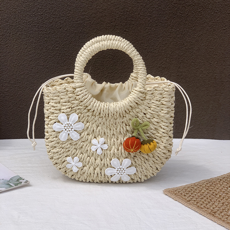 Summer Woven Bag For Women, Niche Design Semi-Circle Straw Bag, Casual Vacation Beach Bag, Handbag & Crossbody Bag - Thumbnail 8