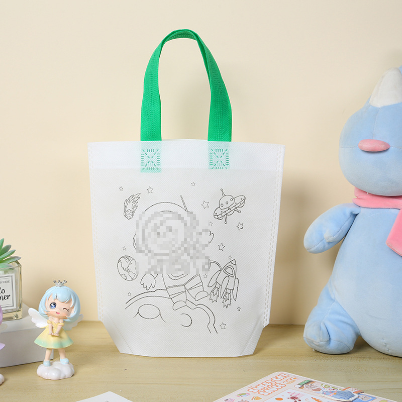 Bolso de graffiti de pintura de bricolaje hecho a mano para niños, regalo de jardín de infantes, dibujo de tela no tejida de dibujos animados, bolsa de tela de mano para colorear