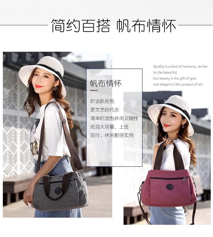 New casual canvas European and American women's single-shoulder bag, solid color trendy women's bag and handbag, cross-border one-piece consignment worldwide Item Picture
