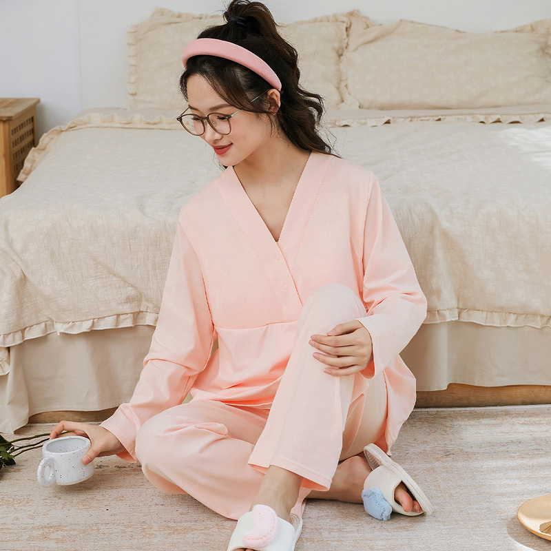 月子服春夏纯棉薄款孕妇带胸垫睡衣产后怀孕期产妇哺乳家居服套装|undefined