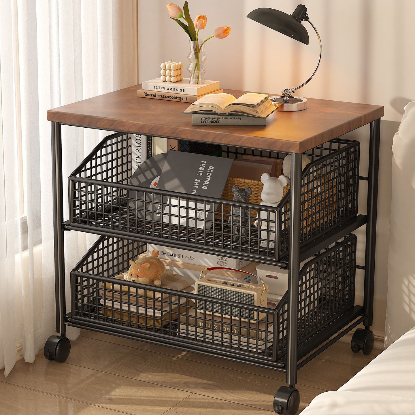 Replacement Bedside Table Desk Shelf Tea Shelf Removable Under-Table Book Storage Wheeled Table-Side File Storage Cabinet