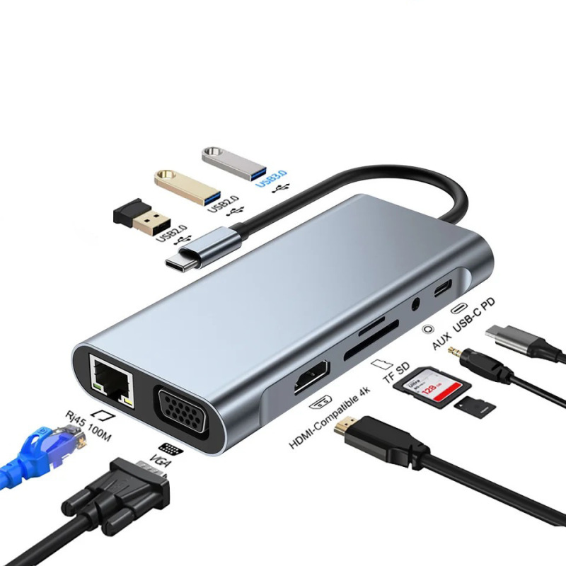 クロスボーダーコンピュータドッキングステーション11-in-1 USB3.0 type-cハブマルチポートハブVGAドッキングステーション|undefined