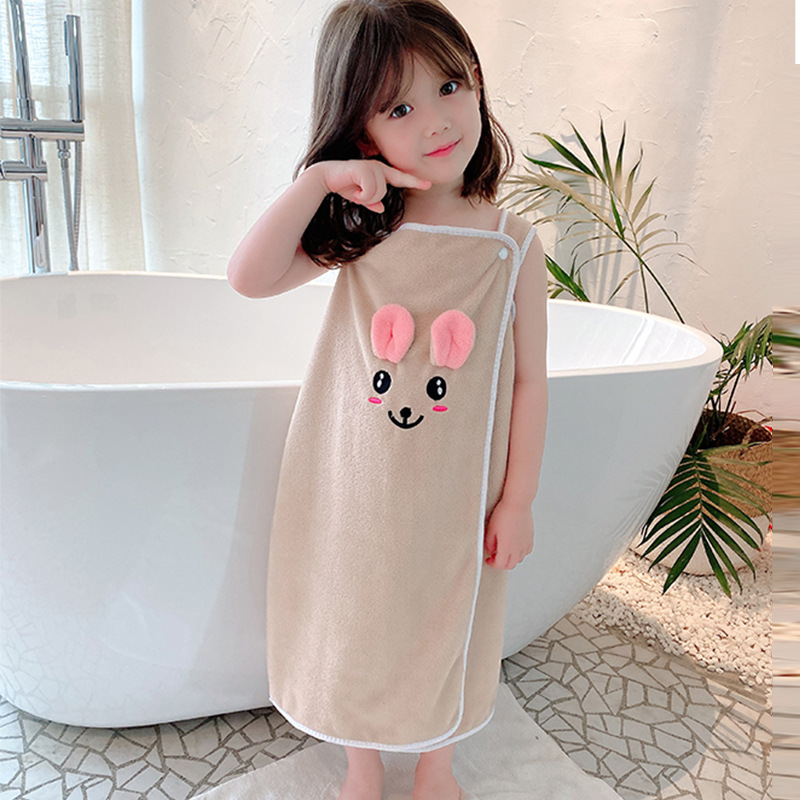 Children's bath towel summer wear, more absorbent and quick-drying than pure cotton, unisex bath skirt for home use, with straps, baby bath robe