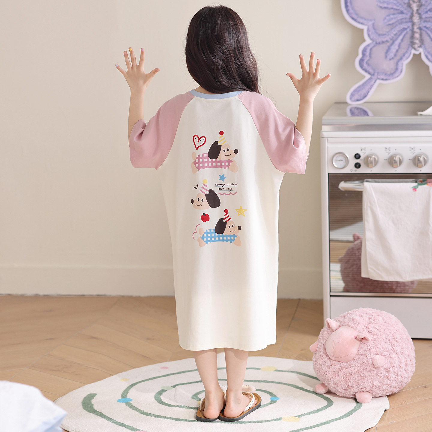 Pijama de niñas algodón de verano de mangas cortas delgada pijama de niños princesa ropa para el hogar image 5