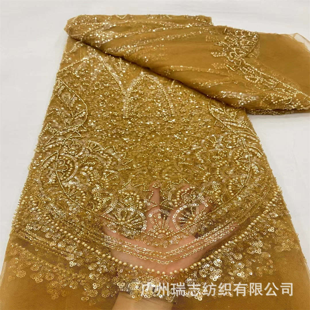 Tejido de encaje de sequilla francesa, moda de mujer, vestido de boda, bordado de perlas, diseñador de accesorios de ropa, encaje