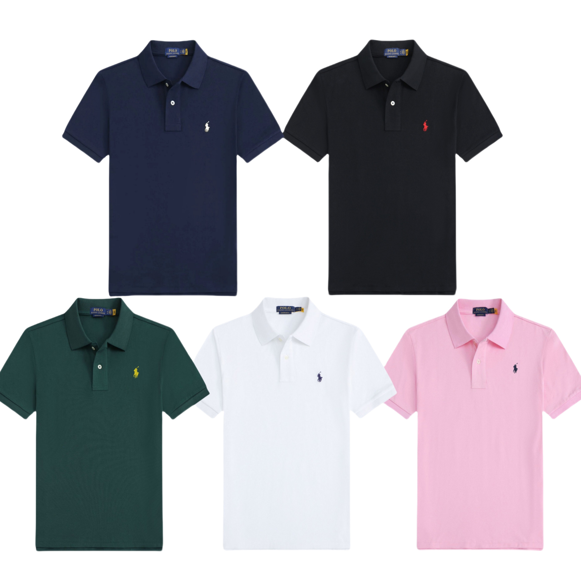 Cross-Border Polo Shirt Pony Logo Summer Men's Lapel Pure Color Raffia Embroidered Short-Sleeved T-Shirt Rl Casual Polo Shirt