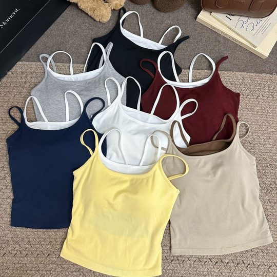 Spice Girls Pure Desire for Wind Fake Two-piece Camisole Small Vest Bow Back Fixed Cup with Chest Pad Underwear Women's Outer Wear