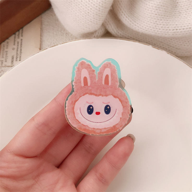 Círculos animados brillantes de color polvo brillante cara pequeña conejo clip de pelo nuevo clip de la chica lindos clip de pelo roto acabado clip de cabello