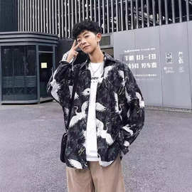 2026年复古水墨画扎染垂感花衬衫男士长袖韩版宽松痞帅高级感衬衣