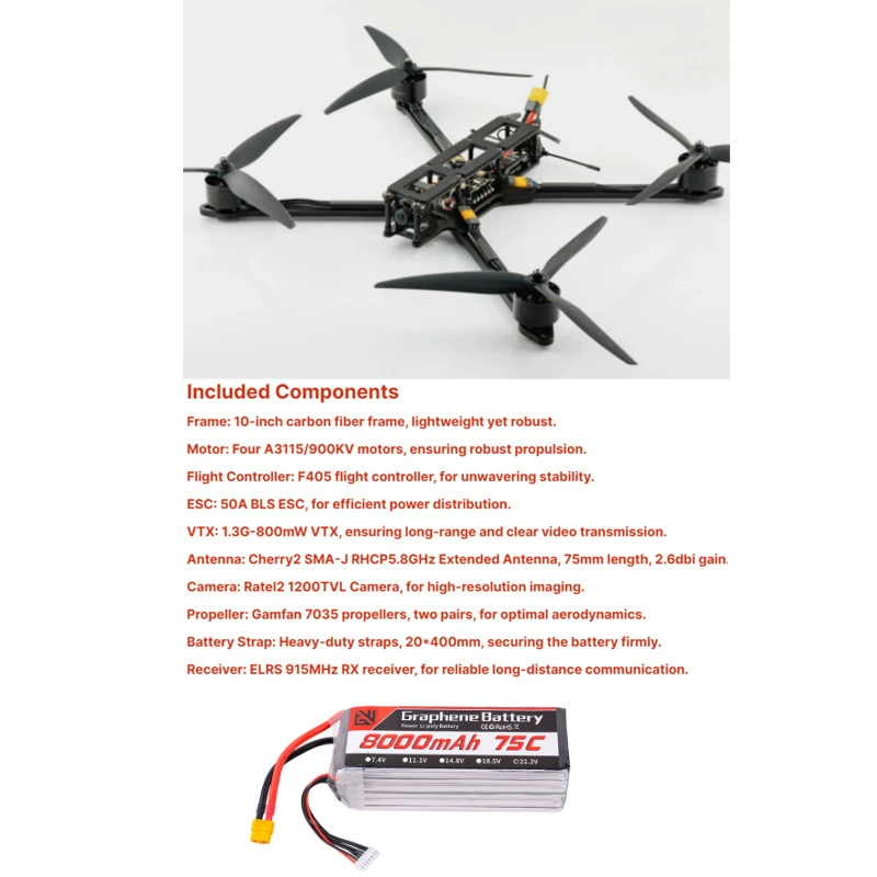 Фабричные продажи GW 10-дюйм FPV Crossing Машина дрон Эффективная нагрузка 4 кг дальний полёт имитация высокого разрешения