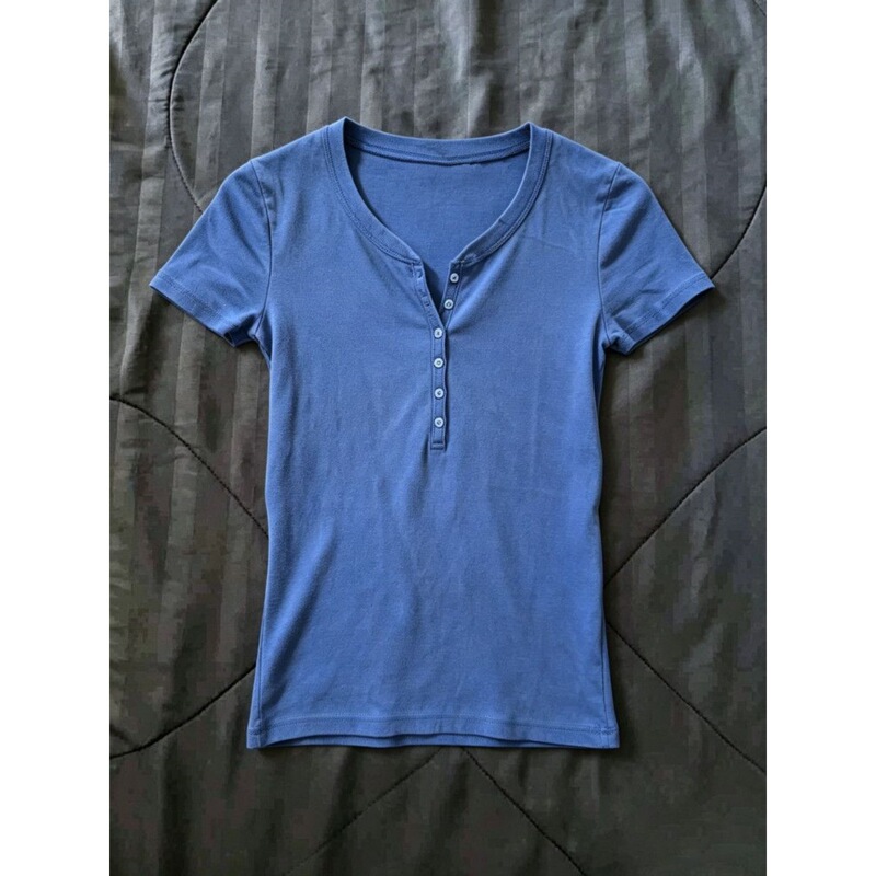 Cross-Border Foreign Trade Xinwang [Official Image 40-Count Pure Cotton Ribbed 210g 1*1] New Summer Style Royal Blue Henley