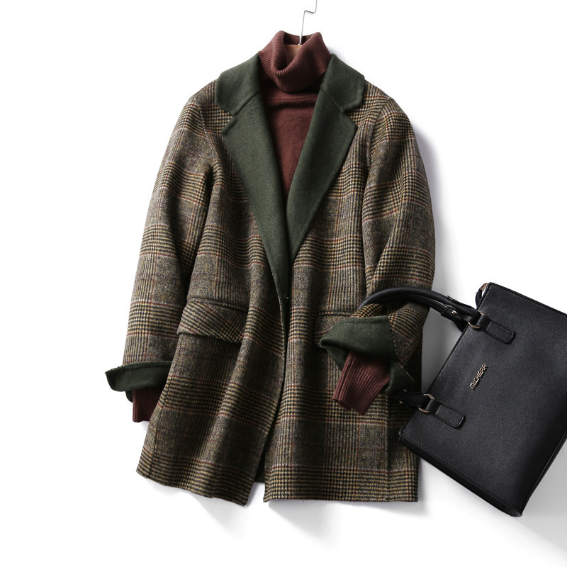 ZOJ Hand-Sewn Double-Sided Blazer For Women 2025 New Fashion Autumn Winter Plaid Wool Coat_voghion.com