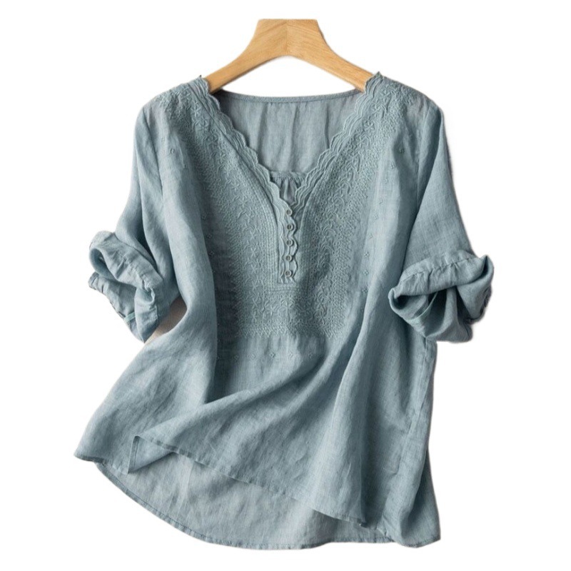 リネンスーツ女性のための 2025 夏の新しい半袖 Tシャツワイドレッグパンツ 2 点セット綿とリネンのシャツカジュアルパンツストレートヘア|undefined