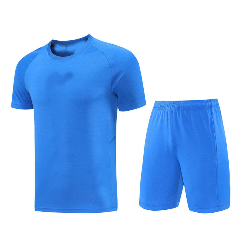 Nuevo conjunto deportivo transpirable de manga corta con cuello redondo, pantalones cortos de fitness para verano, conjunto de dos piezas para correr y fútbol, dropshipping.