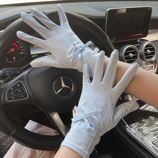 French Bow Sun Protection Gloves for Women, Ice Silk Breathable Summer Uv Protection, Essential for Daily Commuting and Driving Sun Protection