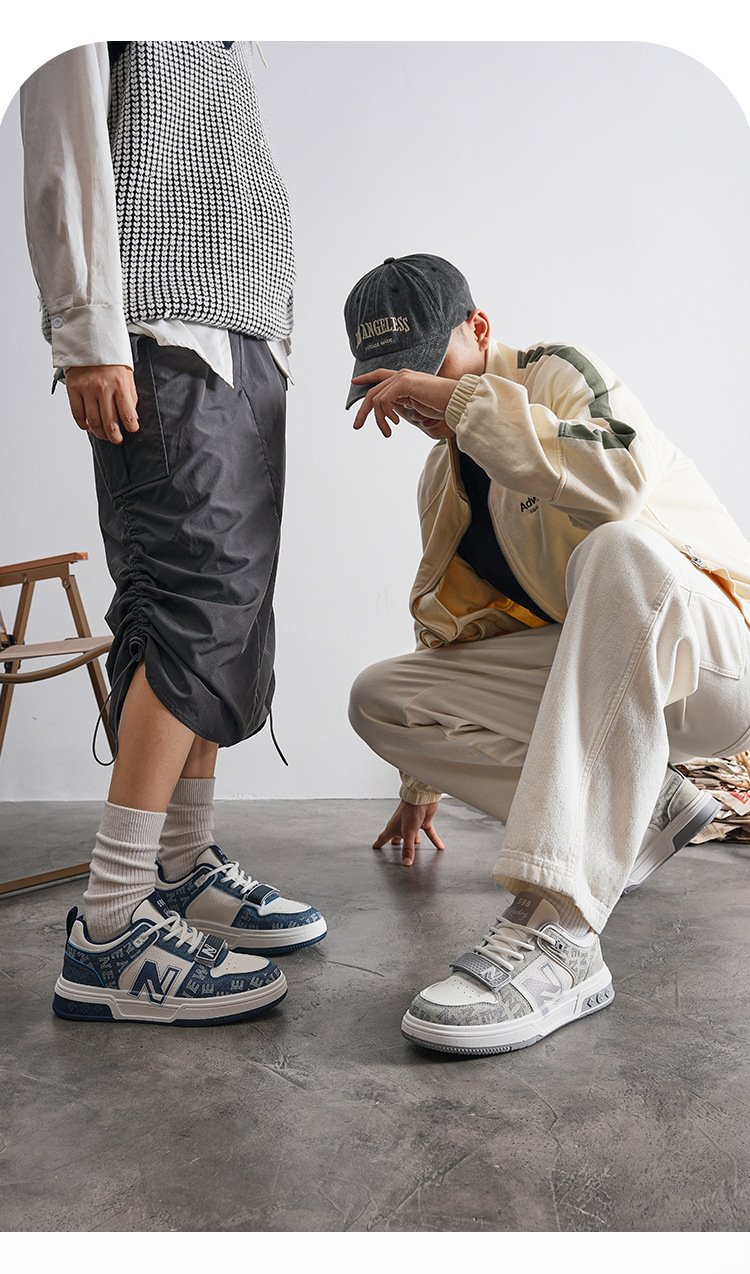 Giày sneaker unisex cổ thấp phong cách thể thao đường phố đế dày — 598-2 Trắng Đen chi tiết 7
