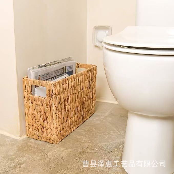Cross-border water hyacinth grass woven trash can storage basket porch magazine storage basket living room bathroom bedroom trash basket