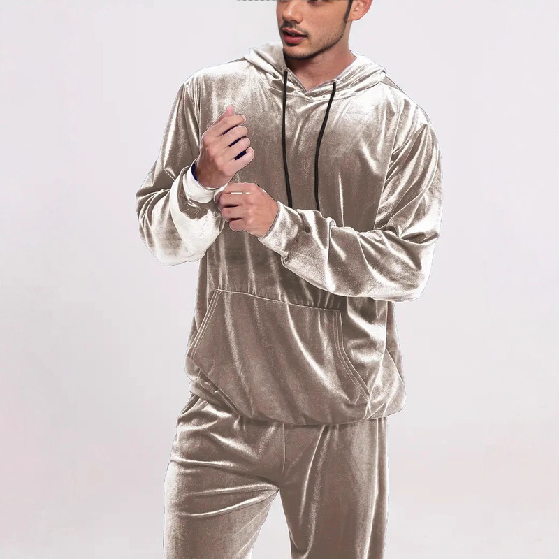 Amazon European and American Cross-Border Men's Solid Color Velvet Casual Suit Long-Sleeved Hooded Sweatshirt Jogger Pants Two-Piece Set Amazon European and American Cross-Border Men's Solid Color Velvet Casual Suit Long-Sleeved Hooded Sweatshirt Jogger Pants Two-Piece Set