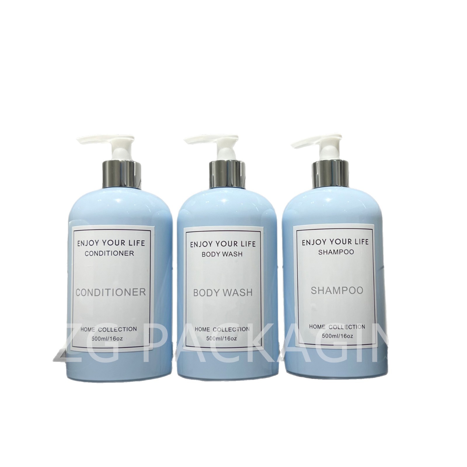 Azul simple Boston hombro redondo de gran capacidad comercial 500ml botella de emulsión de plástico a prueba de fugas