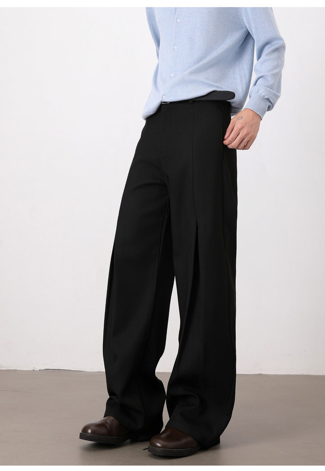 Quần tây nam ống rộng xếp ly phong cách Mỹ, quần dài casual tôn dáng — màu xám, màu đen chi tiết 10