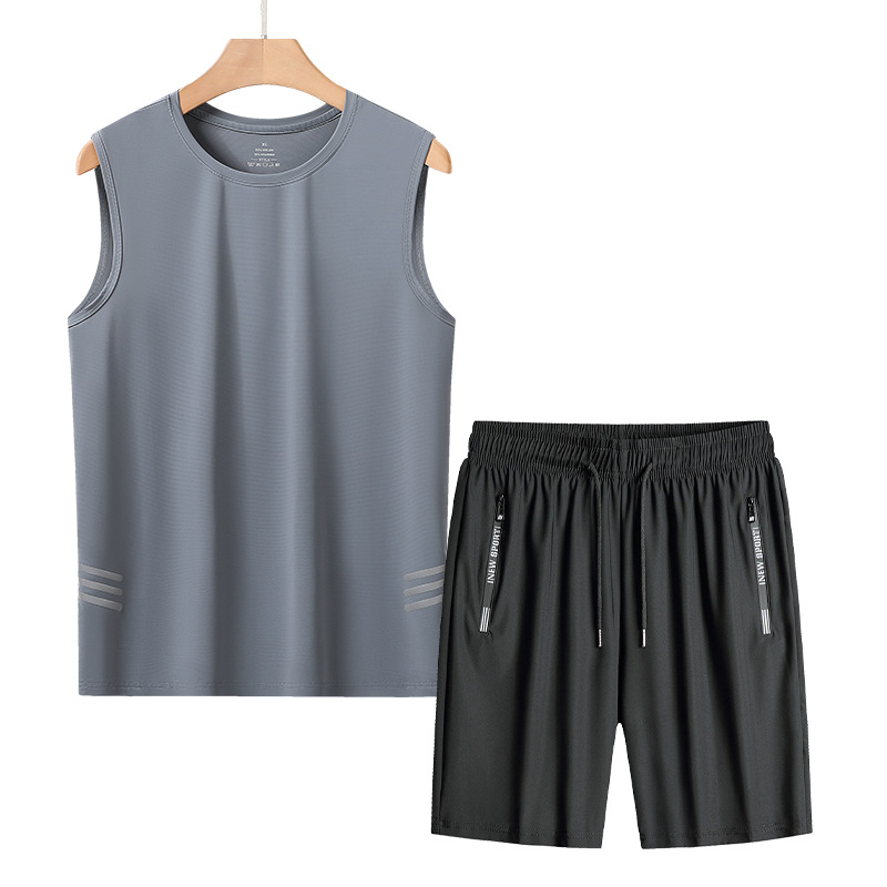 Traje de chaleco de seda de hielo de talla extra grande para hombres, chaleco deportivo fino de mediana edad y ancianos, traje de dos piezas suelto de verano para papá
